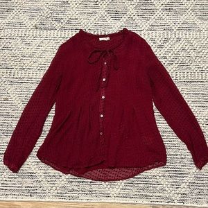 Anthropologie Meadow Rue. Sheer sleeves. Color: Raspberry Red. Size: XS